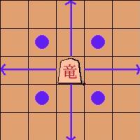 move of the promoted rook 'ryu' or dragon king in shogi (Japanese chess)